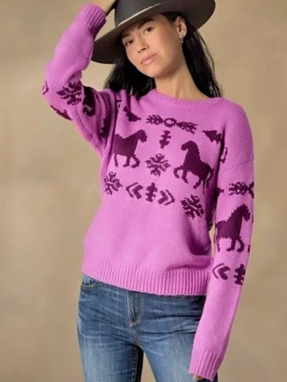 SUNDANCE Spirited Horse Knit Sweater Western  Equestrian Women’s Size XL
